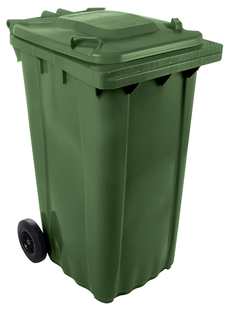 Contenitore per rifiuti con coperchio e ruote dim verde 240 lt.