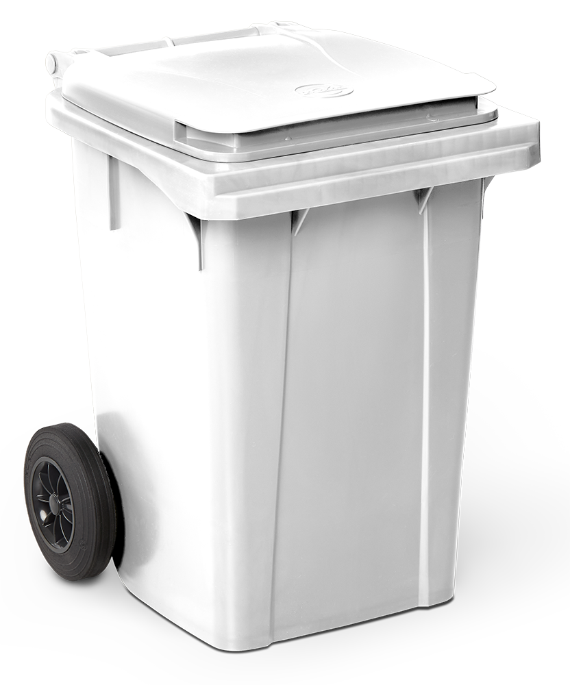 Contenitore per rifiuti con coperchio e ruote dim bianco 60 litri.