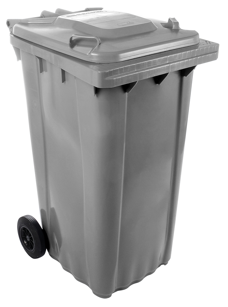 Contenitore per rifiuti con coperchio e ruote dim grigio 240 litri.