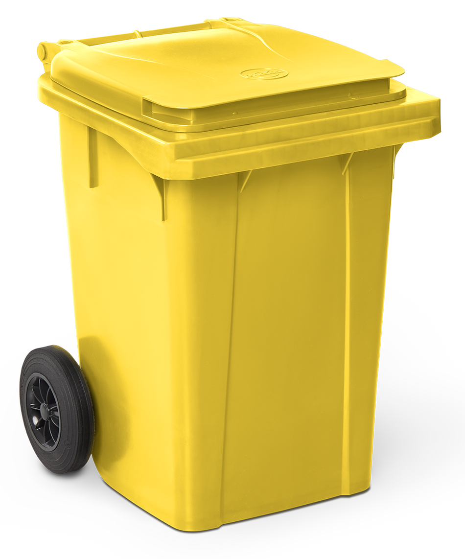 Contenitore dei rifiuti con coperchio e ruote dim giallo 60 litri.