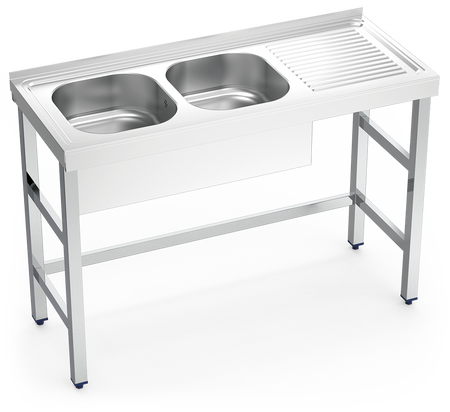 Plonge inox sur pied 2 bacs et égouttoir