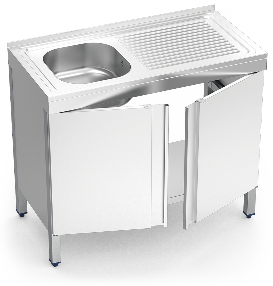 Lavello in acciaio inox con ante a battente serie 500 1 vasca 1 sgocciolatoio a destra