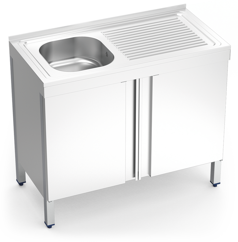 Lavello in acciaio inox con ante a battente serie 500 1 vasca 1 sgocciolatoio a destra