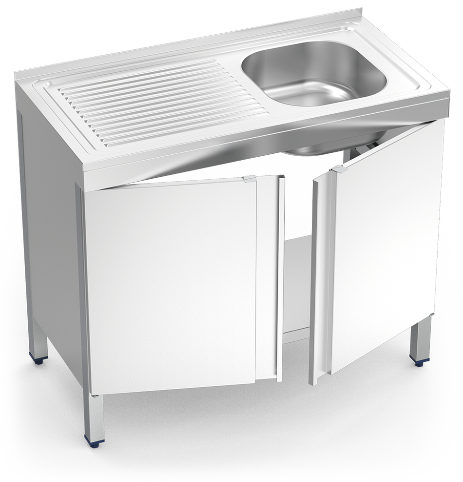 Lavello in acciaio inox con ante a battente serie 500 1 vasca 1 scolapiatti a sinistra
