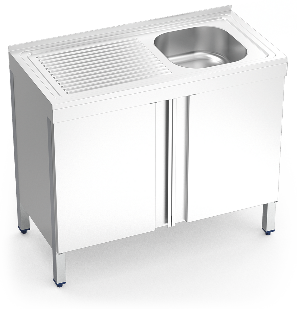 Lavello in acciaio inox con ante a battente serie 500 1 vasca 1 scolapiatti a sinistra