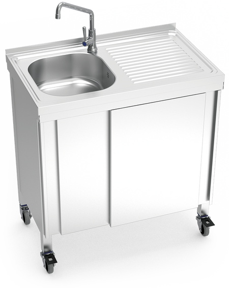 Plonge portable automatique autonome eau froide avec égouttoir à droite