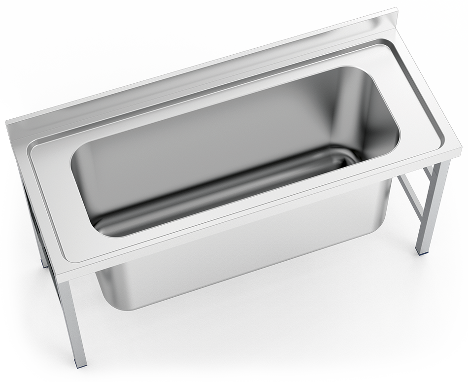 Lavello in acciaio inox su piede senza mensola sotto serie 600 1 vasca grande capacità rivestimento completo
