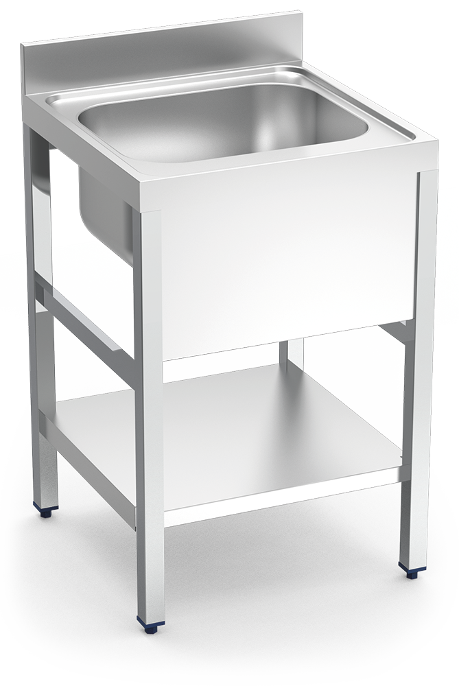 Plonge inox sur pieds avec étagère dessous série 600 1 bacs 1 habillage complet