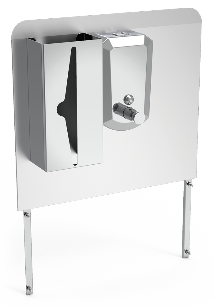 Dosseret inox, porte-savon et dispensateur de tissues pour lave-mains autonome