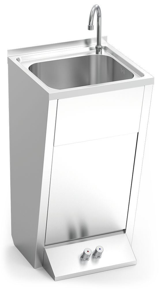 Lave mains inox sur pied, deux commandes