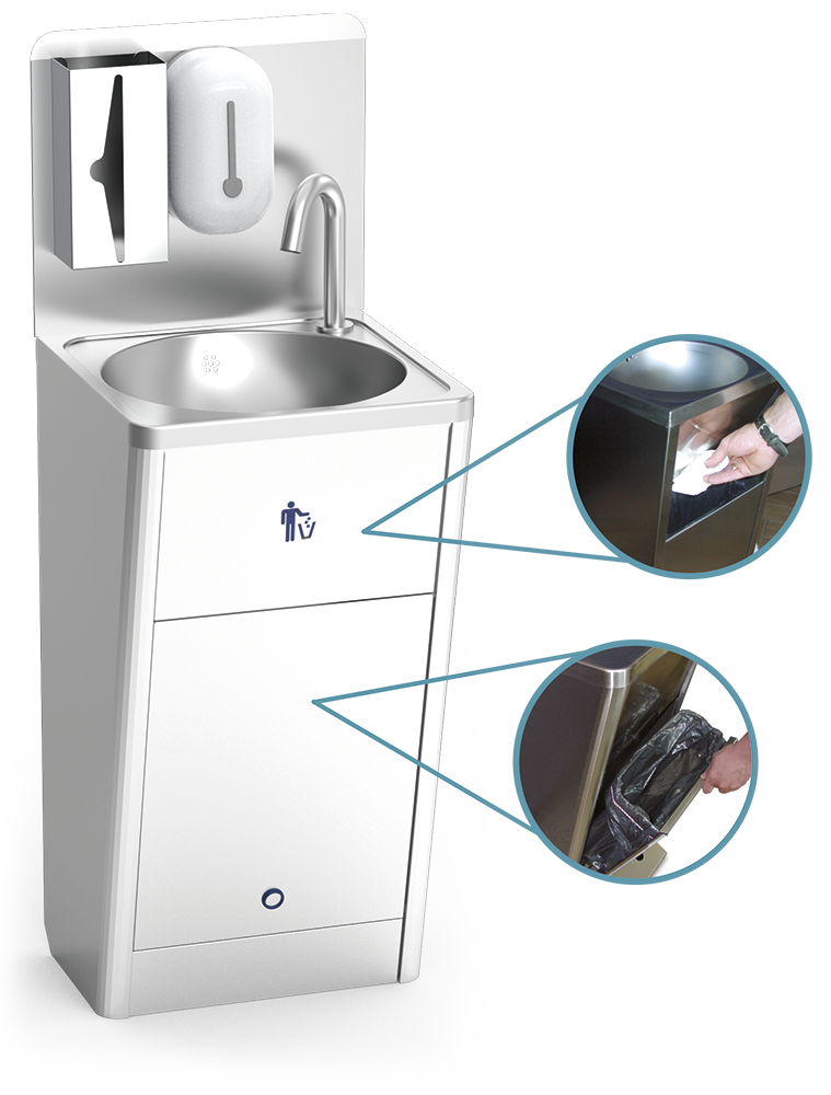 Lavabo in acciaio inox su piede integrale elettronico
