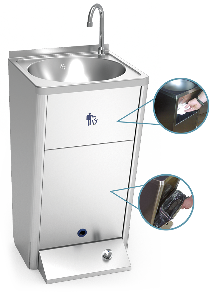 Lavandino autonomo elettrico con batteria, un pulsante, acqua fredda