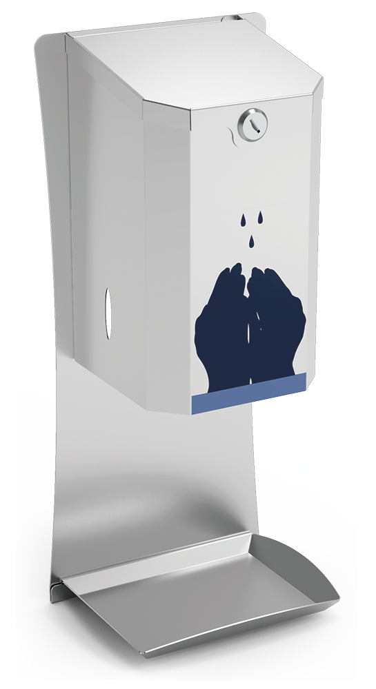 Electronically-operated stainless steel dispenser of hydroalcoholic gel