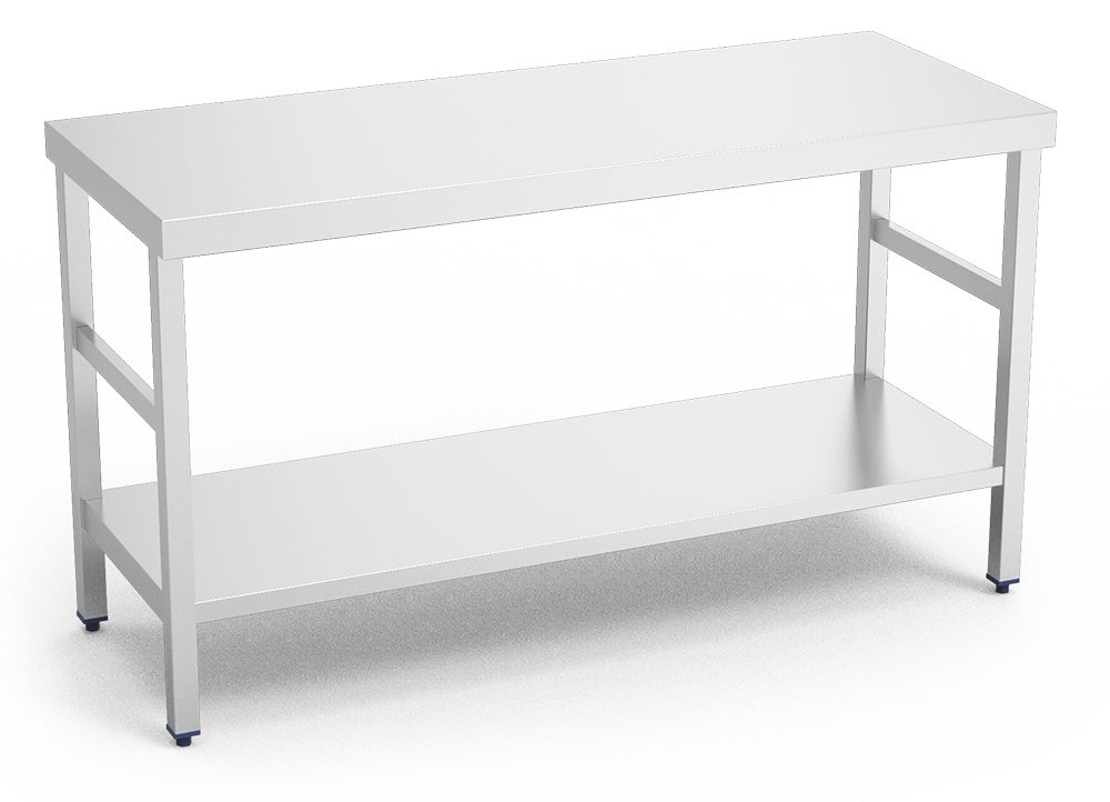 Table inox centrale avec étagère basse