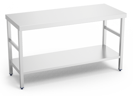 Table inox centrale avec étagère basse