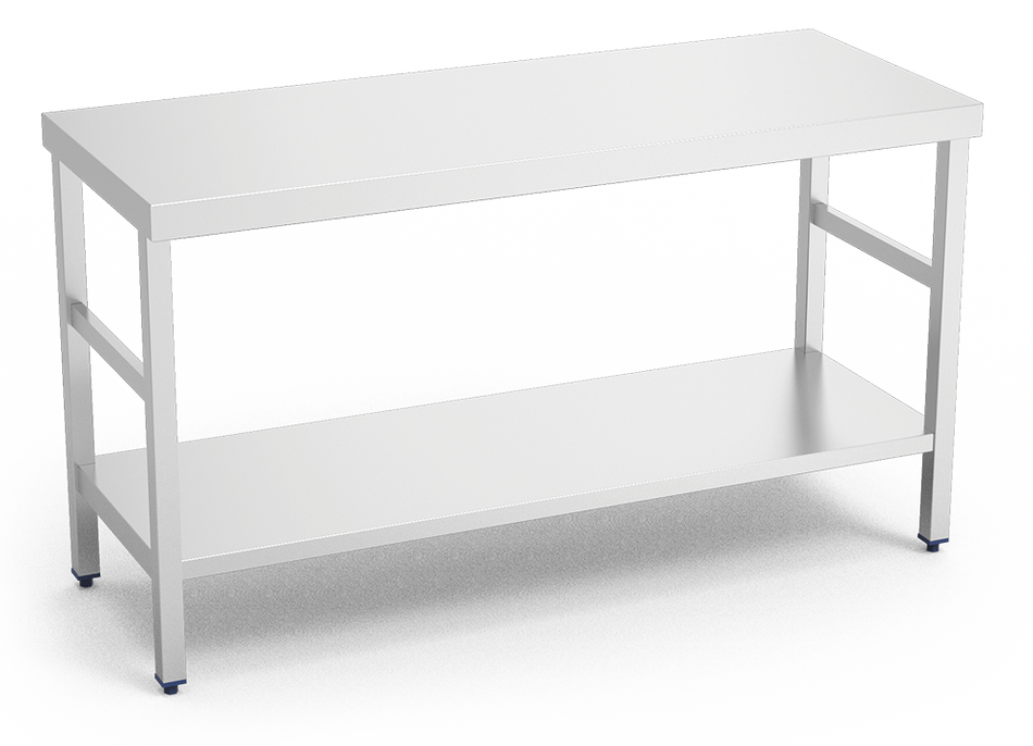 Table inox centrale avec étagère basse