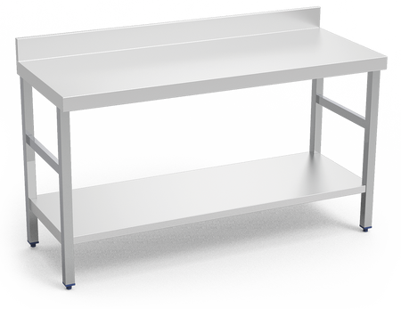 Table inox adossée avec étagère basse