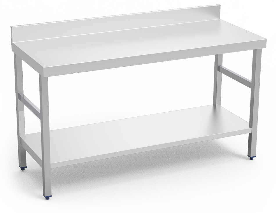 Table inox adossée avec étagère basse