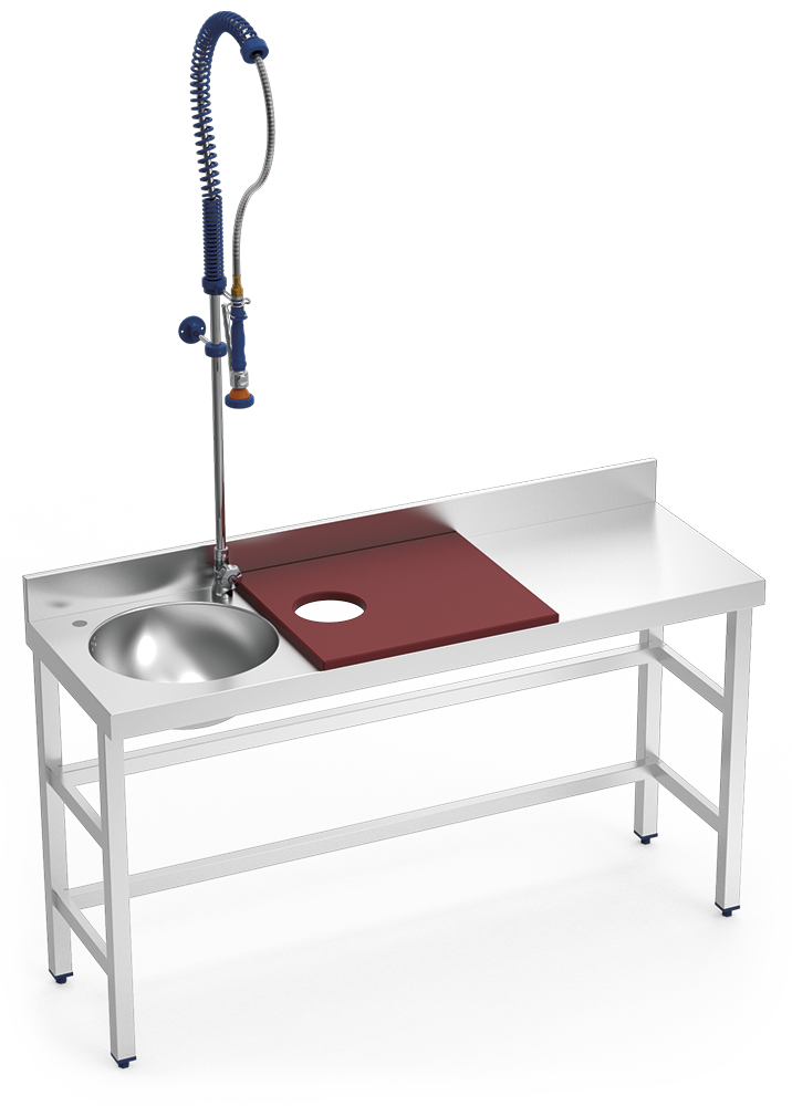 Stainless steel preparation and washing table 1500 mm red with left basin
