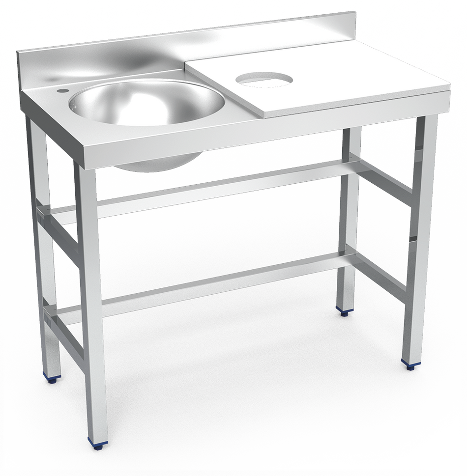 Stainless steel preparation and cleansing table 1000 mm white
