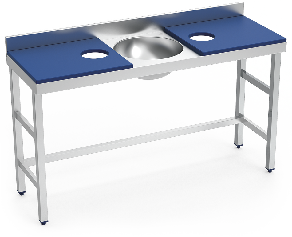 Stainless steel preparation and cleansing table 1500 mm blue 2 holes