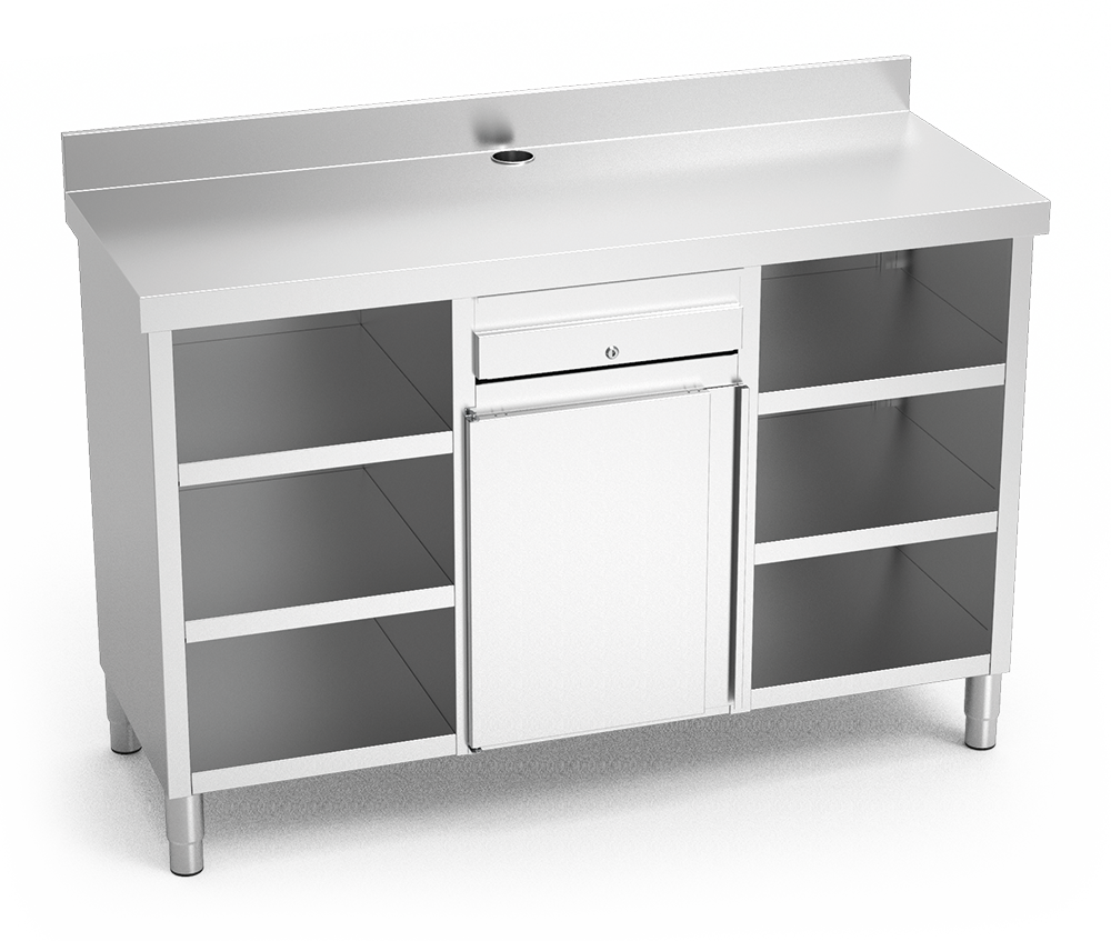 Meuble inox pour cafetière double. Sous armoire à café.