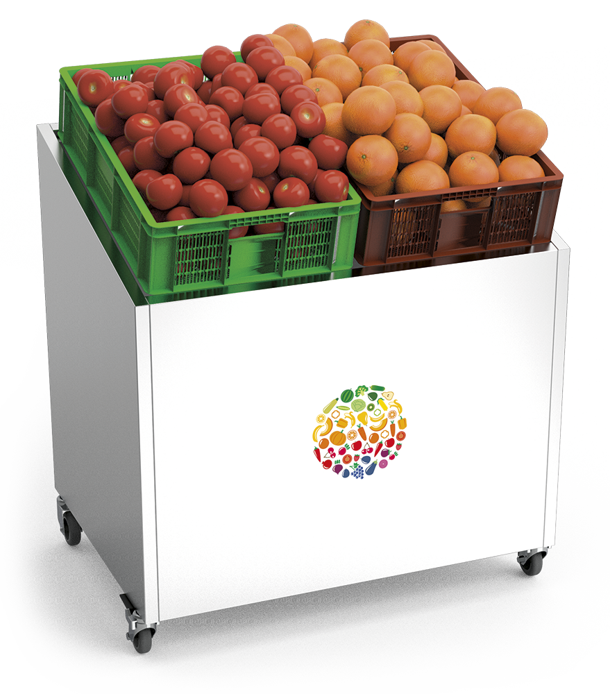 Expositor de frutas e legumes em aço inoxidável com rodas