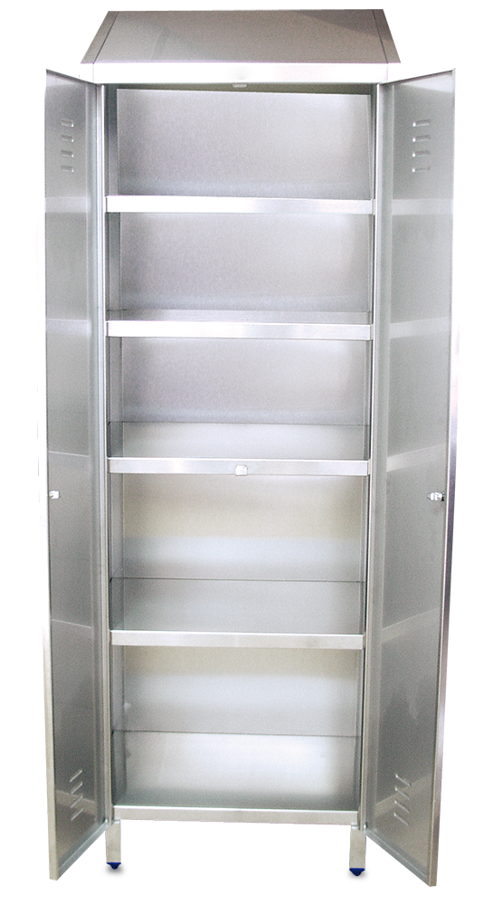 Armário de prateleiras inox com 2 portas