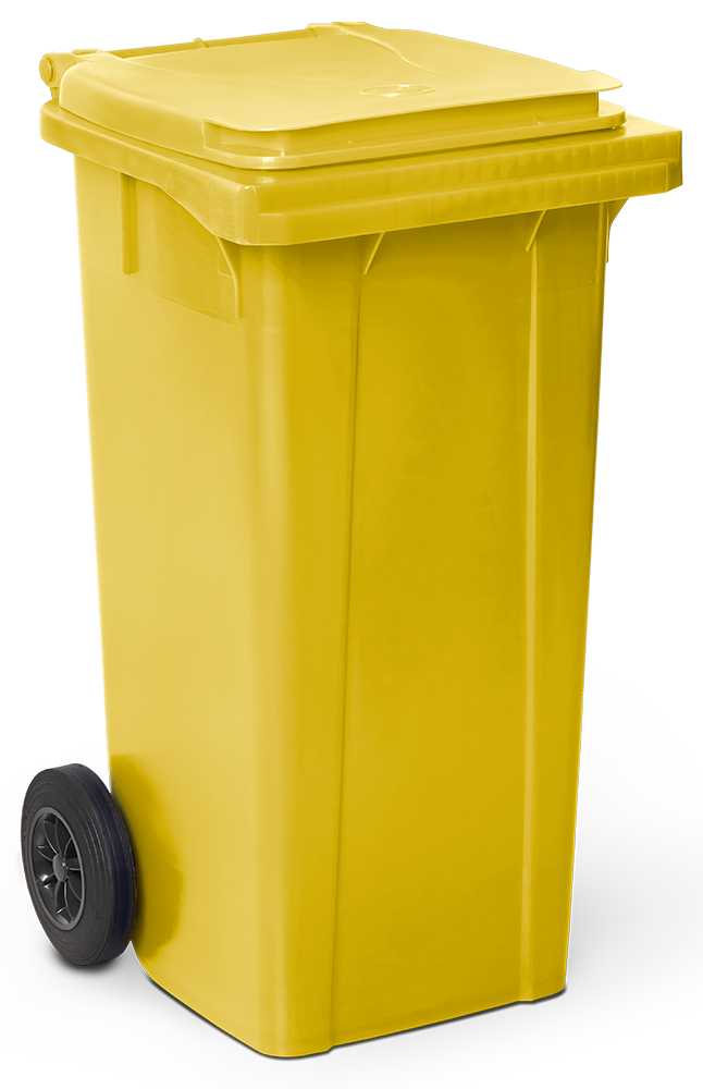Contenitore per rifiuti con coperchio e ruote dim giallo 120 lt.