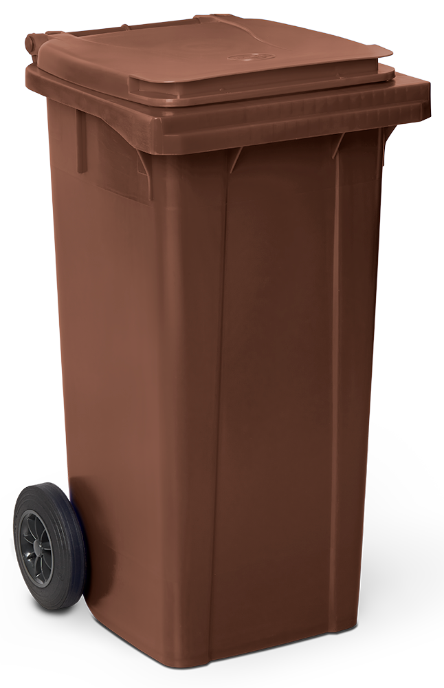 Contenitore per rifiuti con coperchio e ruote dim marrone 120 lt.