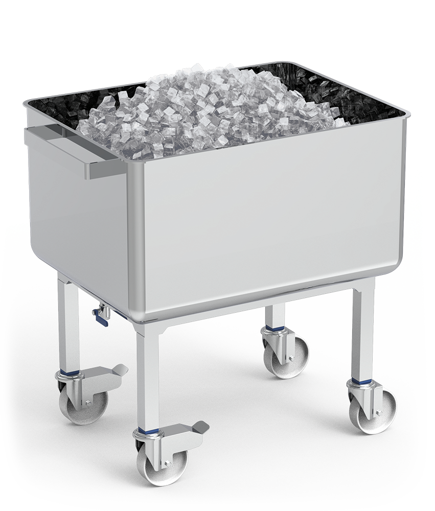 Deep Container Carts Stainless steel container cart with liftable bottom and drain | Lioninox