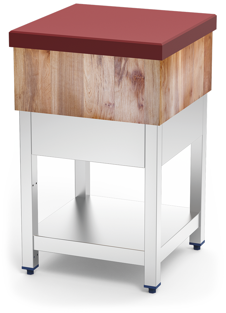 Billot de boucher inox en bois et polyéthylène rouge