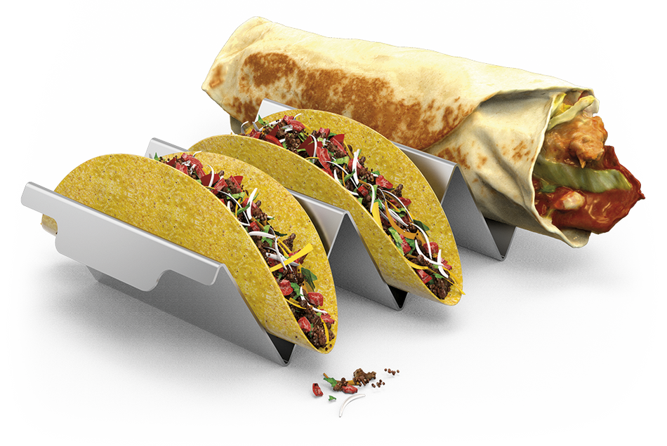 Suporte em aço inoxidável para tacos ou burritos 