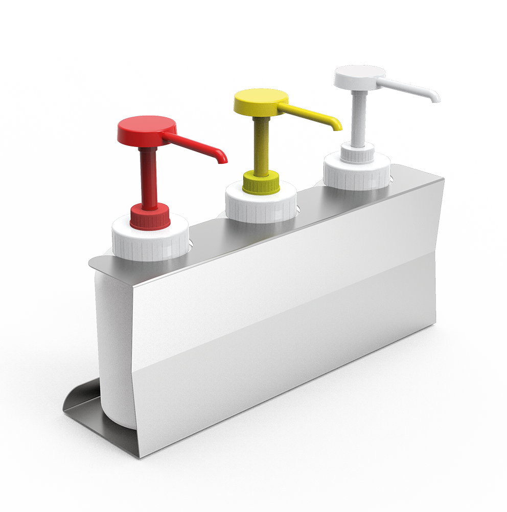 Ensemble de 3 distributeurs de sauces avec doseurs et support