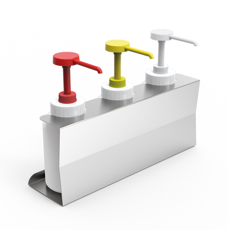 Ensemble de 3 distributeurs de sauces avec doseurs et support