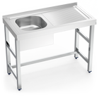 Plonge inox sur pied 1 bac et égouttoir à droite. Largeur = 500 mm