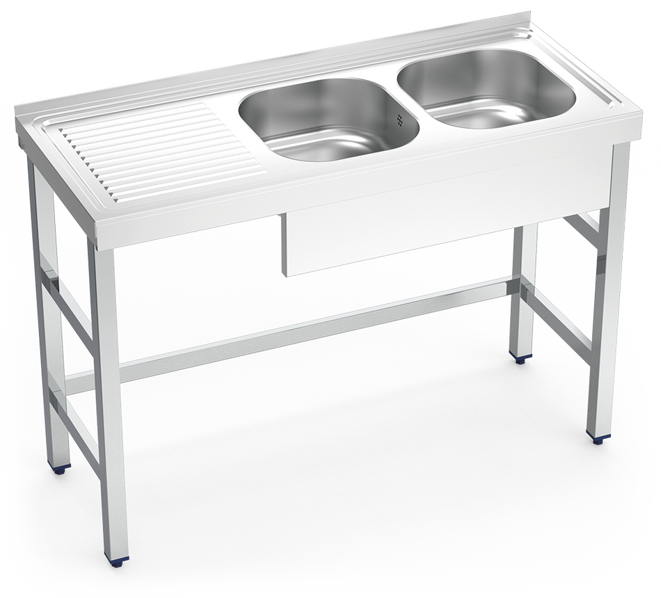 Plonge inox sur pied 2 bacs et égouttoir