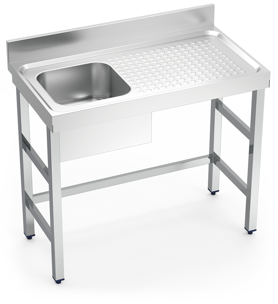Plonge inox sur pied 1 bac et égouttoir à droite