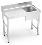 Professionelle Edelstahl-Spüle mit 1 Becken und Abtropffläche links. Breite = 550 mm