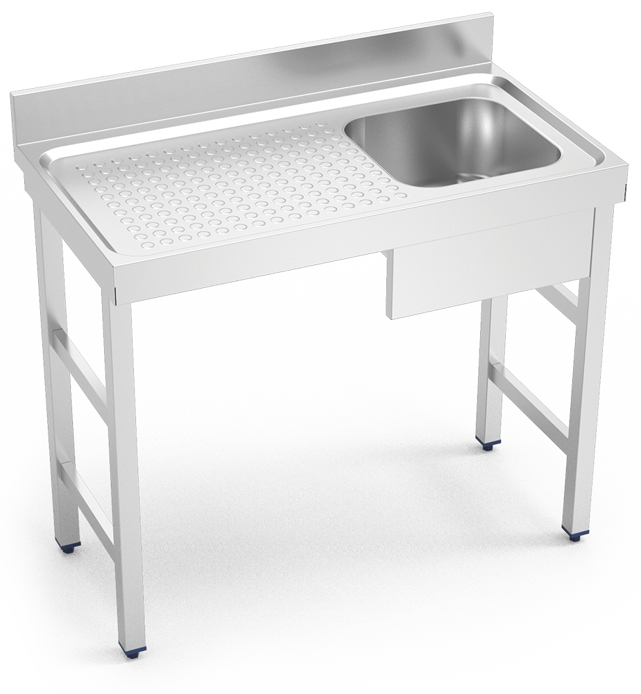 Plonge inox professionnelle 1 bac égouttoir à gauche. Largeur = 550 mm