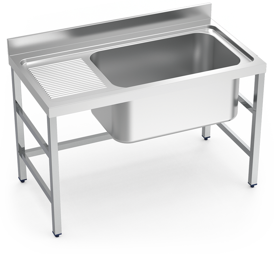 Plonge inox sur pied sans tablette dessous serie 700 1 bac grande capacité 1 égouttoir à gauche