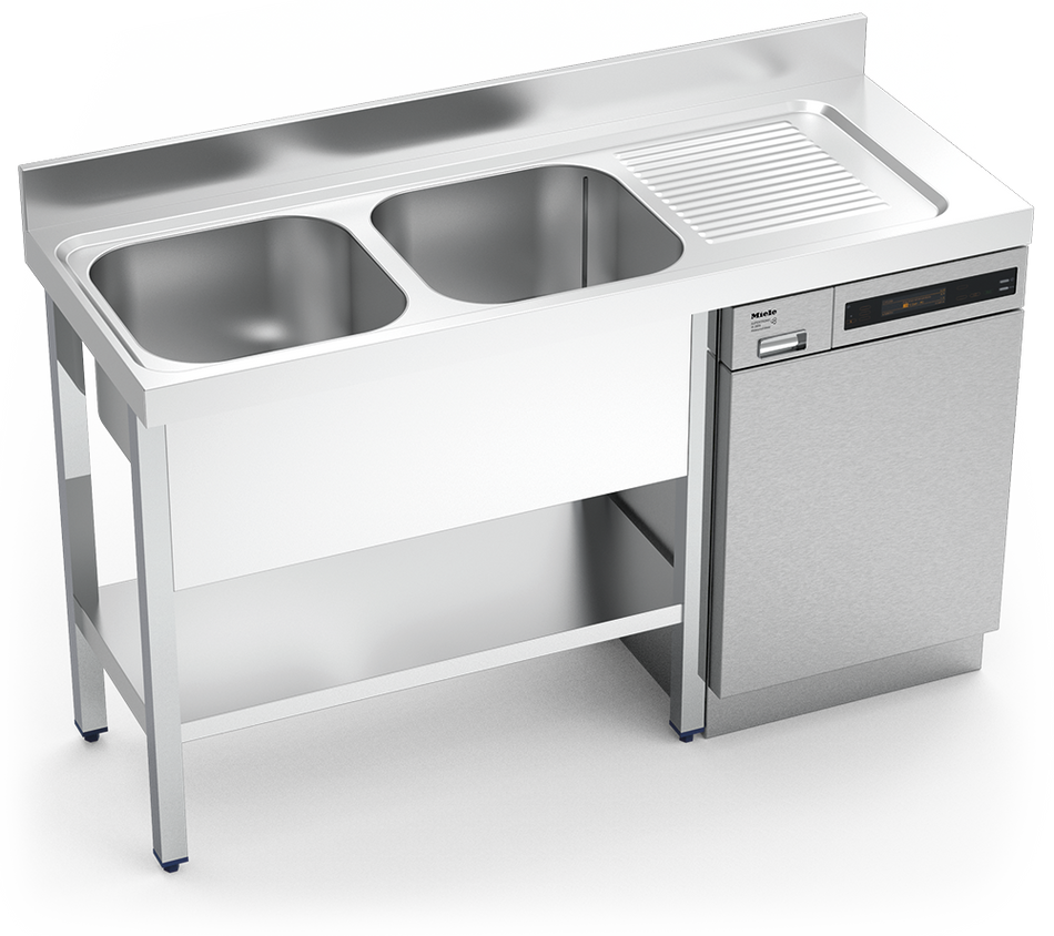 Sink unit in stainless steel for dishwasher 700 series 2 tanks 1 right drain-board