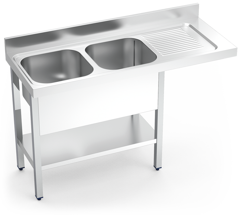 Sink unit in stainless steel for dishwasher 700 series 2 tanks 1 right drain-board