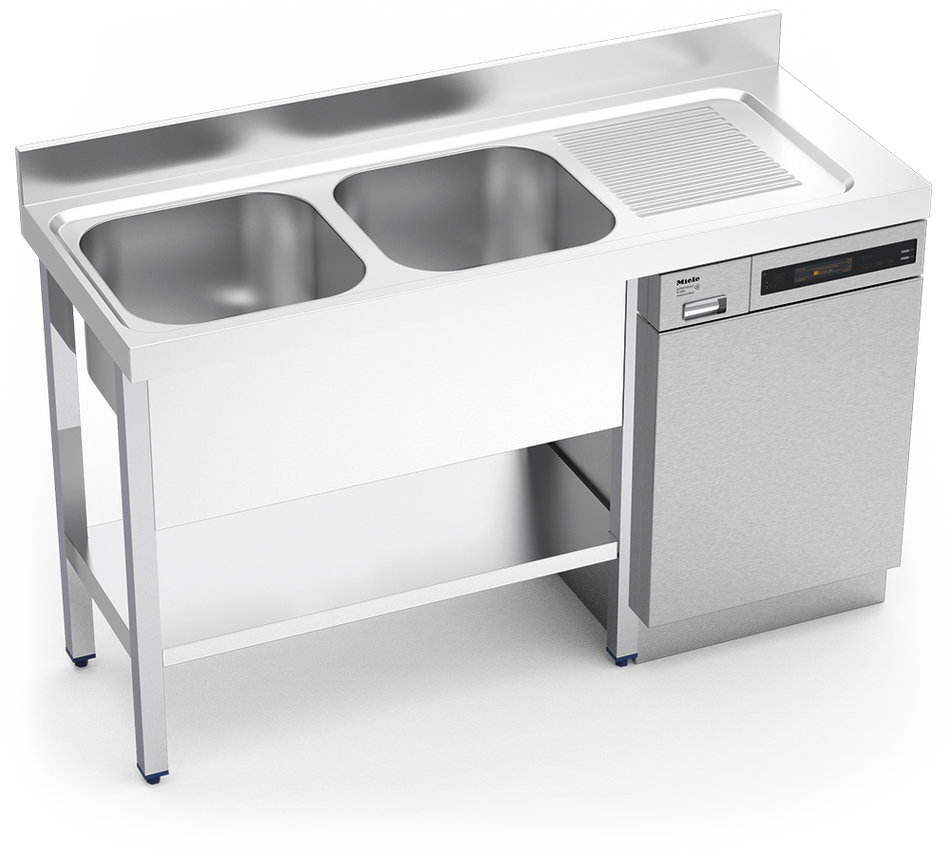 Stainless steel sink unit for dish washerr with 2 bowls and right drain board