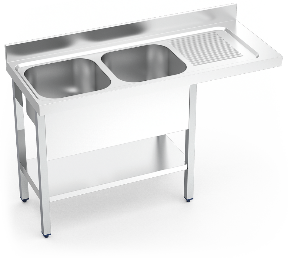 Stainless steel sink unit for dish washerr with 2 bowls and right drain board
