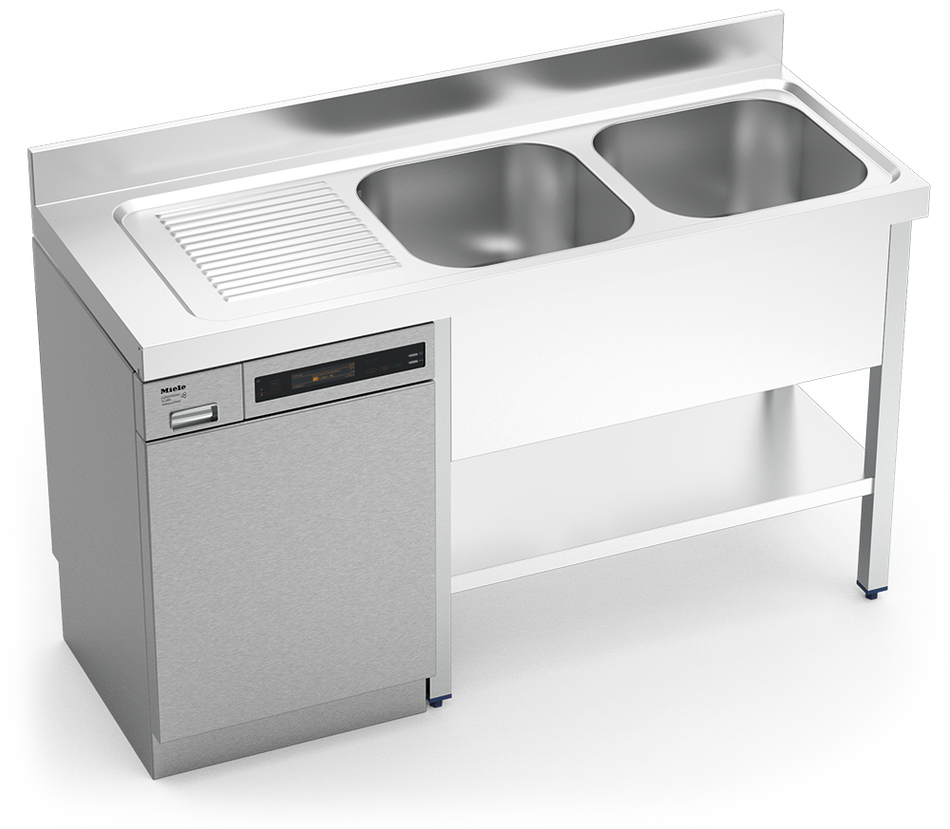 Stainless steel sink unit for dish washer with 2 bowls and left drain board