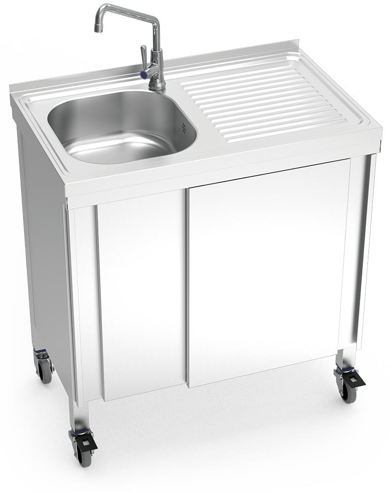 Plonge portable automatique autonome eau froide avec égouttoir à droite