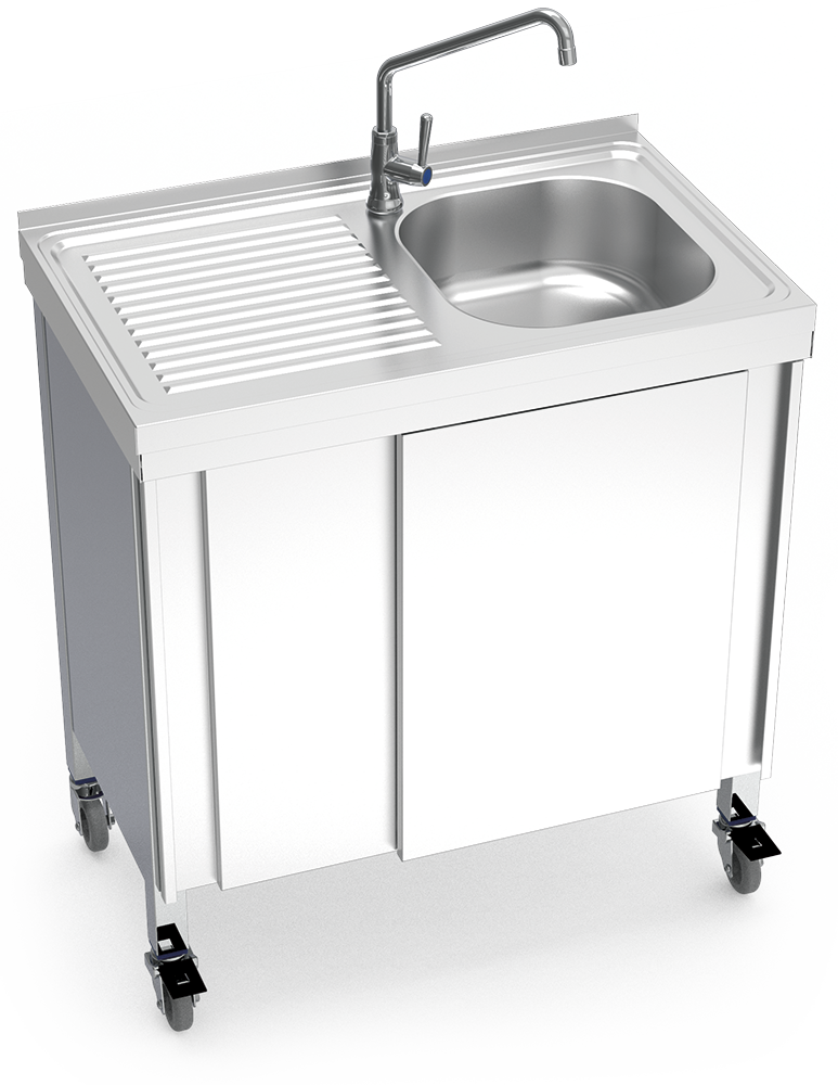 Plonge portable automatique autonome eau froide avec égouttoir à gauche