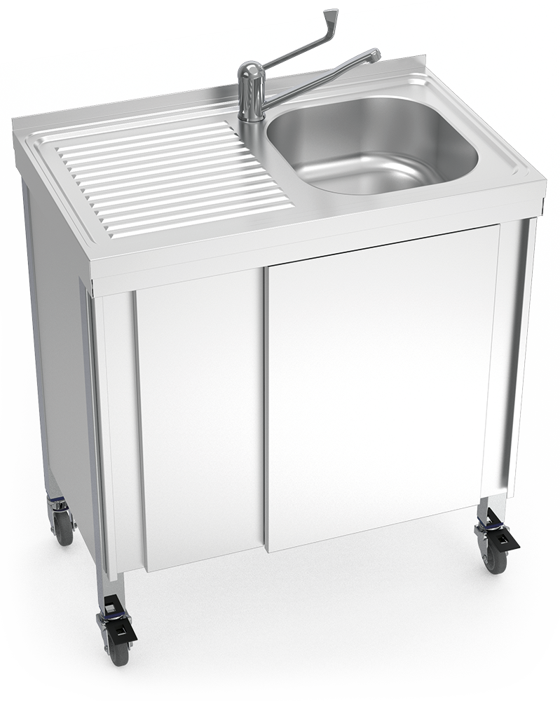 Plonge portable autonome eau froide et chaude avec égouttoir à gauche