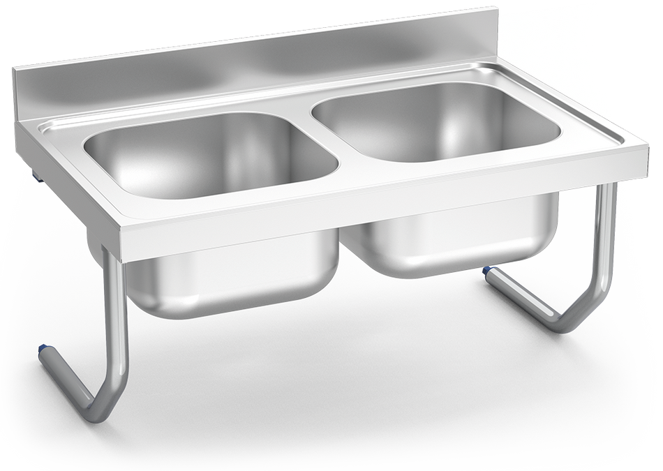 Edelstahl-Hängespüle mit Rohren Serie 600 2 Becken